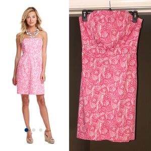 NWT Vineyard Vines “Shells All Over” Pink/White Strapless Dress, Size 00.